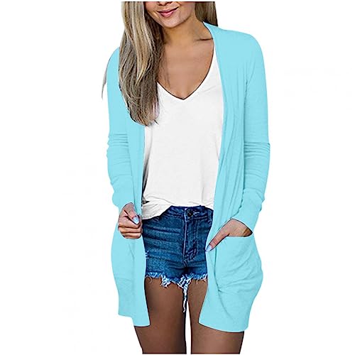 Lightweight Cardigan for Women 2024 Fall Casual Solid Long Sleeve Open Front Cardigans Outwear with Pockets