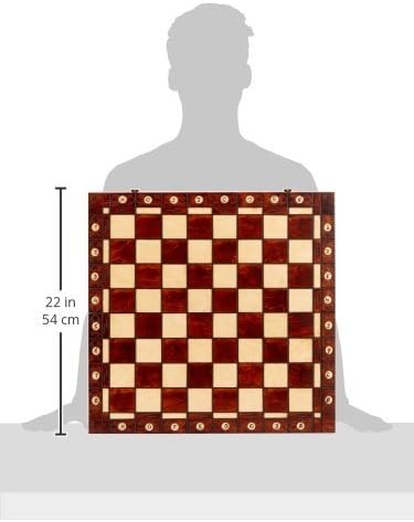 Wegiel Handmade European Ambassador Chess Set - Wooden 21 Inch Beech & Birch Board with Felt Base - Carved Hornbeam & Sycamore Wood Chess Pieces