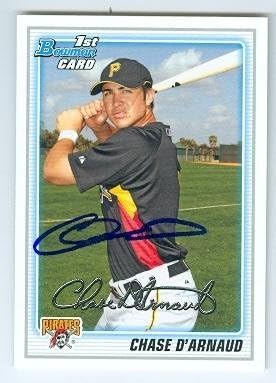 Sports Memorabilia Autograph Warehouse 247112 Chase dArnaud Autographed Baseball Card - Pittsburgh Pirates 2010 Topps Bowman - No. BP51