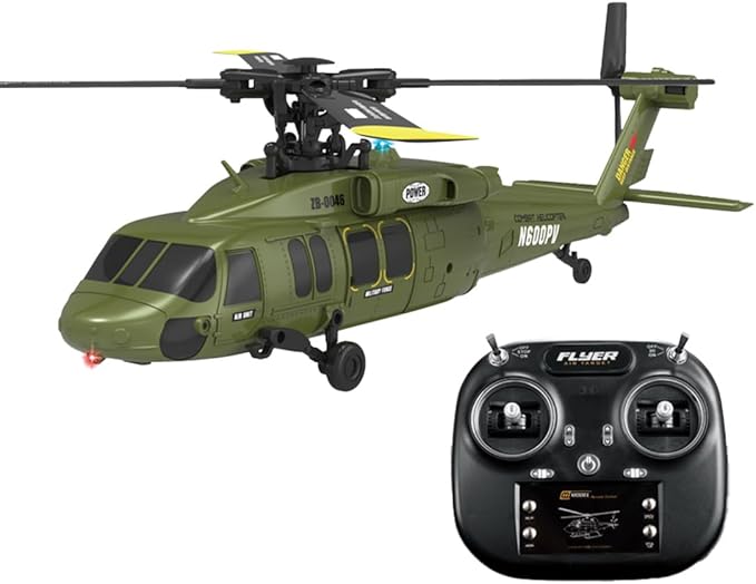 Black-Hawk K200 Brushless RC Helicopter 2.4G 6CH 6-Axis Gyro Military Aircraft with Optical Flow Positioning Altitude Hold & Inverted Flight for Adults -2 Battery/RTF