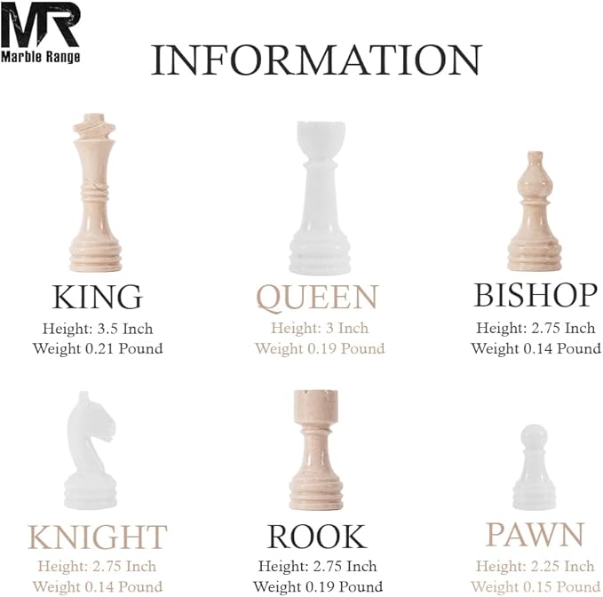 Marble Chess Set for Adults 15 Handmade White & Verona Board Game with 32 Chess Pieces 2 Extra Queens & Storage Box Luxury Travel Game – Elegant Home Décor