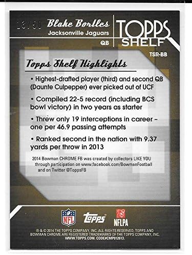 Blake Bortles 2014 Bowman Chrome Topps Shelf Rookies Gold Refractor #13/50 Jacksonville Jaguars Insert Card #TSR-BB