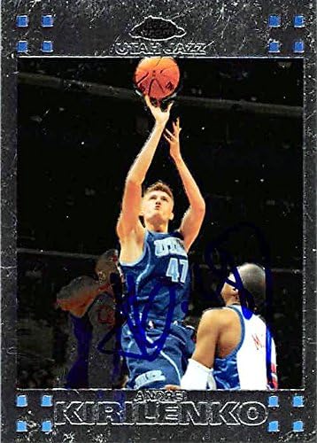 Sports Memorabilia Autograph Warehouse 270004 Andrei Kirilenko Autographed Basketball Card - Utah Jazz 2008 Topps Chrome - No. 47