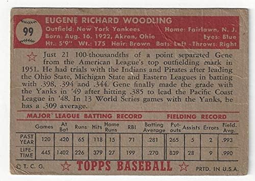 Vintage Gene Woodling Collectible Baseball Card - 1952 Topps Baseball Card #99 (New York Yankees) Free Shipping with Insurance