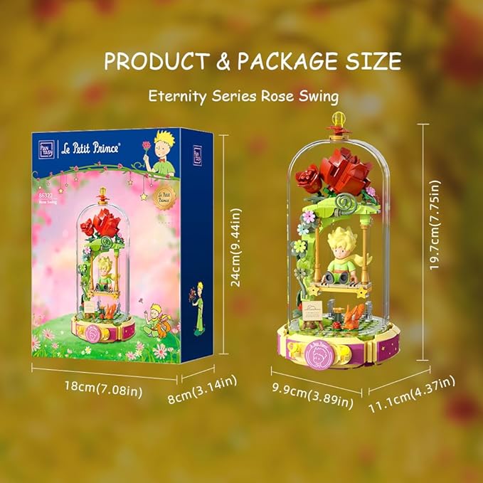PANTASY Le Petit Prince Building Block Set Rose Swing Collectible Model Creative DIY Dust Cover Decorative Piece Storytelling Minifigure Adults and Kids Home Decor
