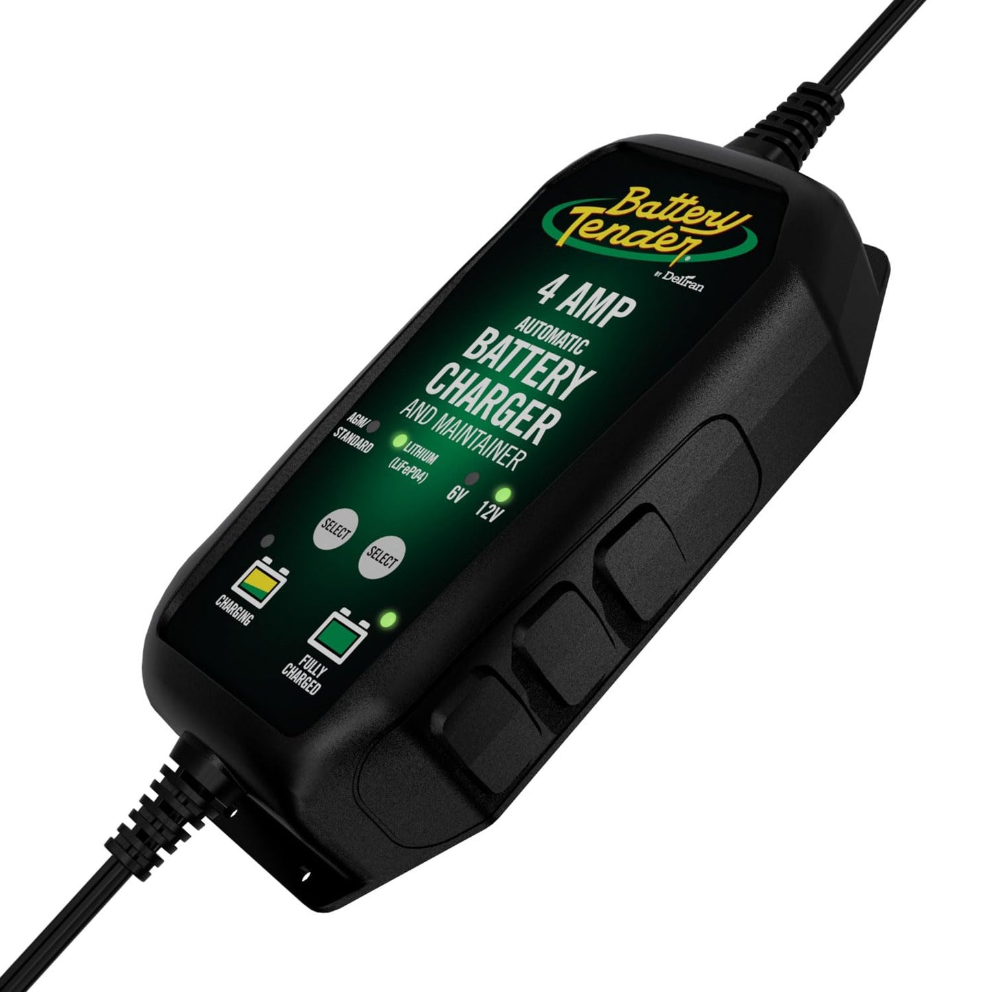 Battery Tender 4 AMP Battery Charger and Maintainer - Automotive Switchable 12V or 6V Smart Automatic for Cars SUVs and Trucks - Lead Acid, AGM, Gel, & Lithium Battery Charger - 022-0209-BT-WH