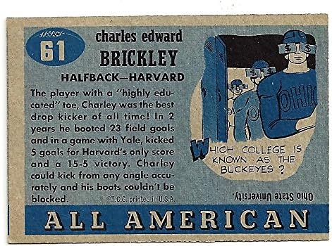 VINTAGE CHARLEY BRICKLEY ROOKIE CARD & SHORT PRINT FOOTBALL CARD - 1955 TOPPS ALL AMERICAN FOOTBALL CARD #61 (HARVARD) FREE SHIPPING & TRACKING