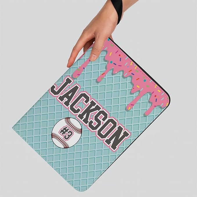 Personalized Ice Cream Drip Baseball Card Binder with Name & Number – Zipper Trading Card Album with Handle – Collector Case for Players & Fans (Ice Cream Drip Art #7)