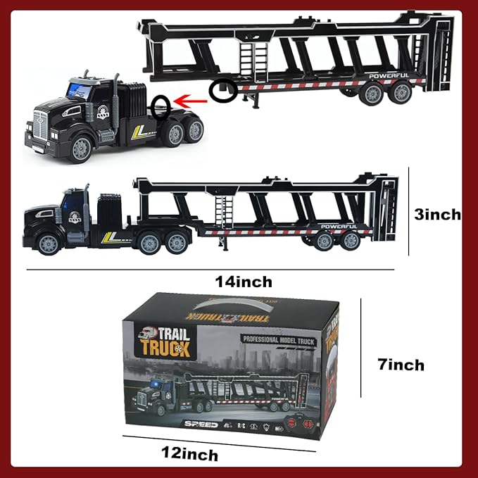 Remote Control Car Transporter Truck Includes 6 Cars 14 1:48 Car Transporter Semi Truck Toy Equipped with 2 Rechargeable Batteries Gifts Ideas for Boys Age 3-8 Year Old
