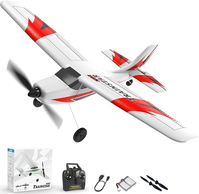volantexrc RC Plane Trainer 3CH Remote Control Airplane with Prop Saver 6-Axis Gyro Stabilizer & 3 Modes to Fly Hobby Radio Controlled Aircraft RTF for Beginners & Adults (400mmRed)