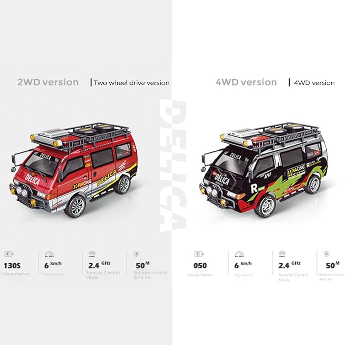 1:24 Scale RC Delica Van Model 2.4Ghz Full Proportional 2WD RC Model Vehicle with 130S Motor Remote Control Car for Adults & Hobbyists