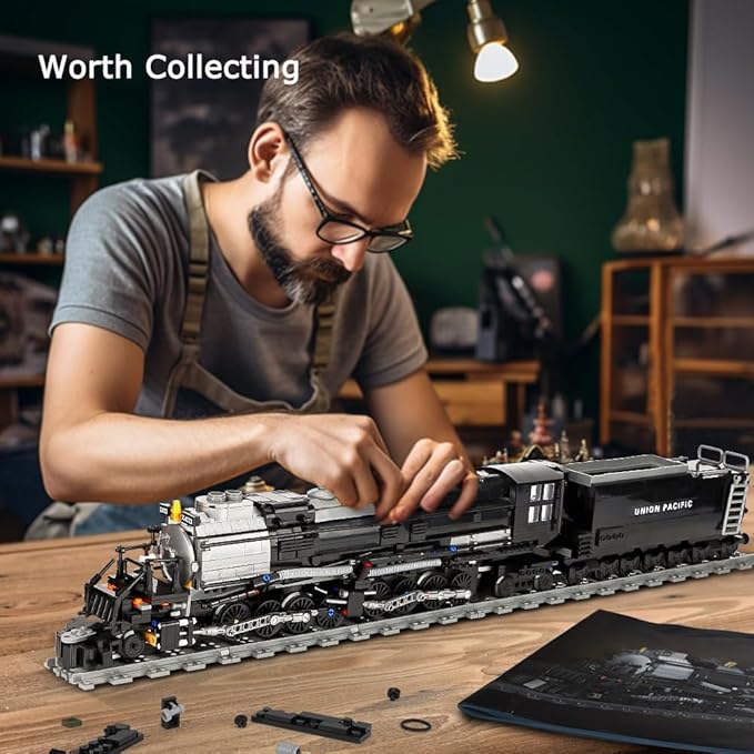 Big Boy Steam Train Model Kit BIGBOY Locomotive Train Building Blocks Set with Train Tracks Display Set for Teenagers and Adults (1608 Pieces)