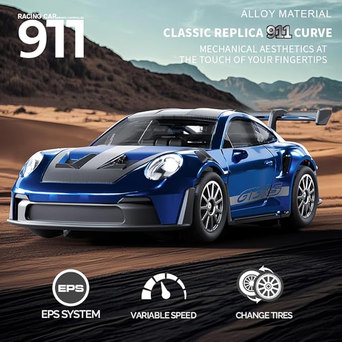 D43-01 1:43 Scale 2.4G Full Proportional 4WD Alloy RC Drift Car with Gyro System Silent Bearings Adjustable Speed & LED Lights for Adults High Speed Remote Control Racing Car