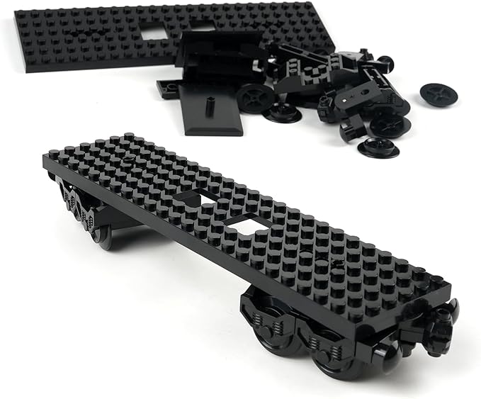 MOC City Creative Building Set – Train Base Wheels Low-Loader Truck & Railway Tracks DIY Kit (Compatible with Technical Parts 92339 92088 4025) (2PCS Train Base)