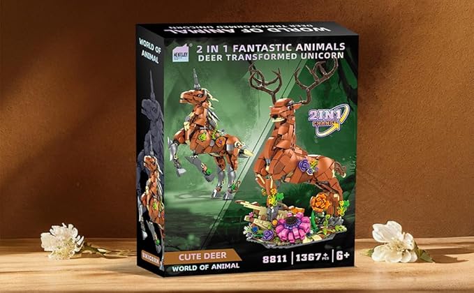 MENTOJOY 2-in-1 Magical Unicorn & Deer Building Set - 1367 Pieces Fantasy Animal Model Educational STEM Toy & Desktop Decoration Gift for Kids Ages 6+