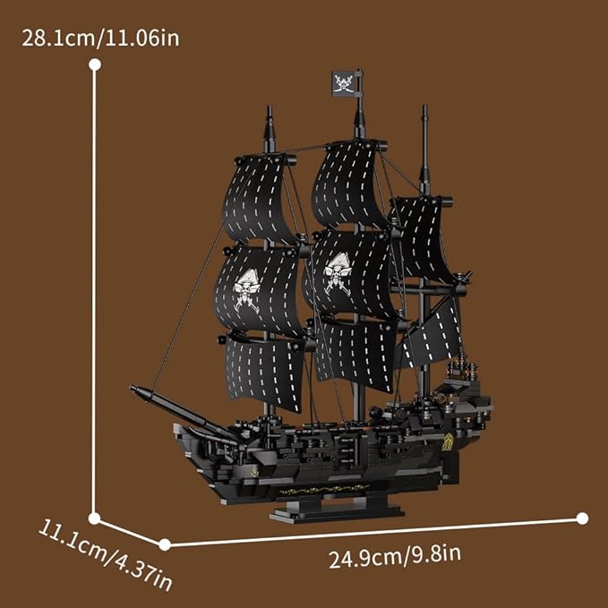 39088 Black Pearl Pirate Ship Building Blocks774 PCS Pirate Ship Model with Fabric Sails Sailing Ship Building Blocks Set for Adults & Teens