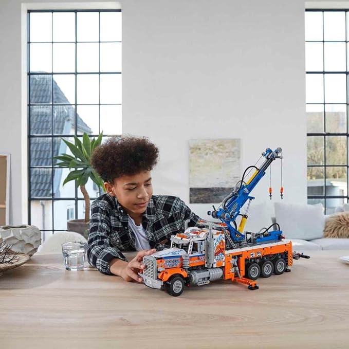Lego 42128 Technic Heavy-Duty Tow Truck with Crane Toy for Boys & Girls with Mechanical Functions Model Building Set Engineering for Kids Series