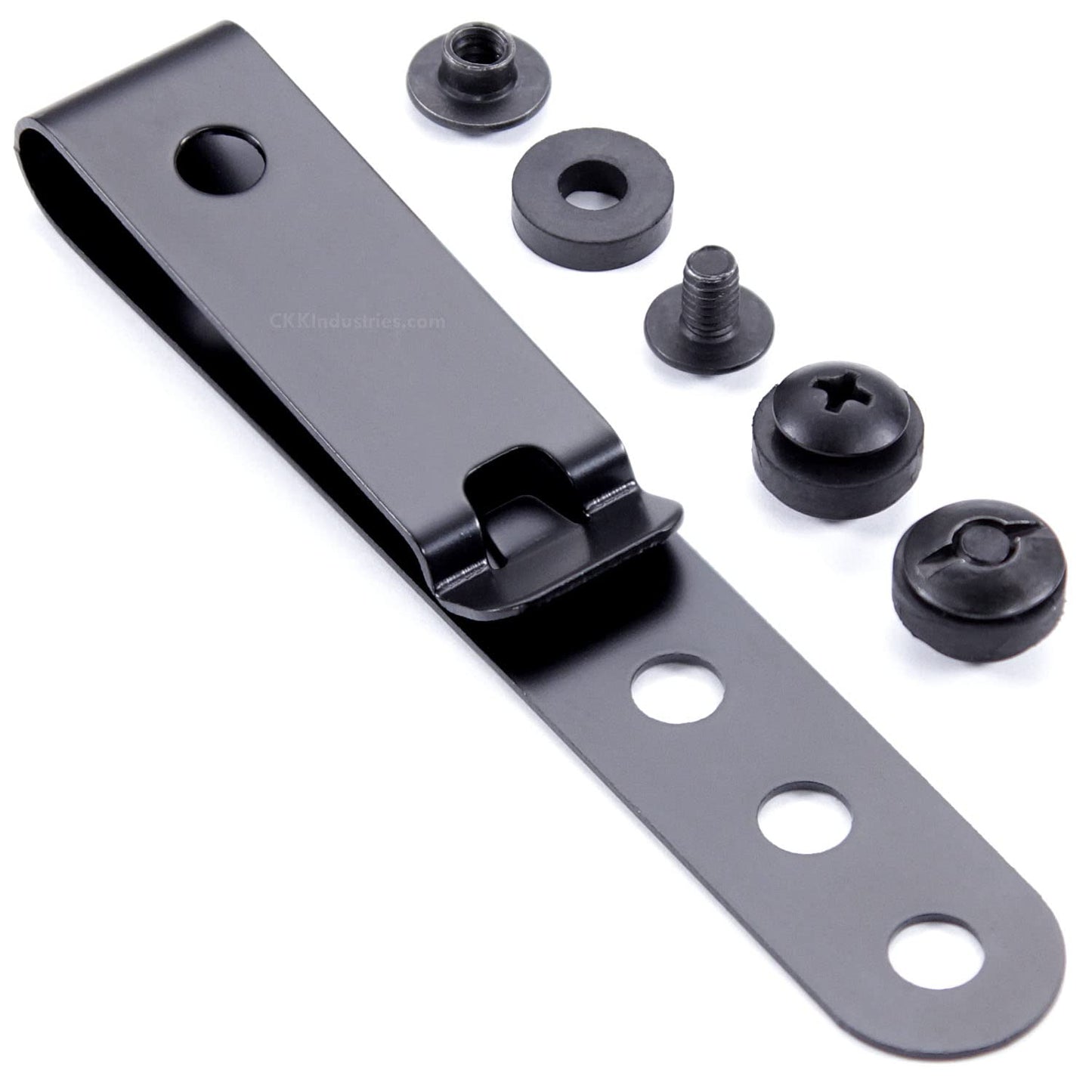 HolsterSmith Universal Metal Belt Clip for Holster Making - (Model 5) - (3-Hole) - (Tactical Black) - (w/SPTHA Mounting Hardware) - (1 Pack)