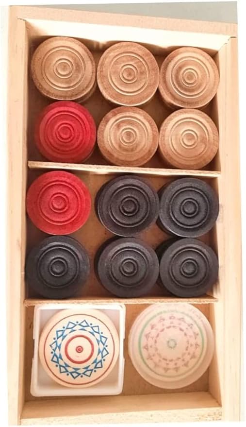 AnNafi® Wooden Carrom Coins Carrom Coin Made of Wood | Complete Set of 24 Attractive Carrom Board Coins + 1 Premium Striker | Carrom Board Coins Set | Can be Used for Checkers (Wooden Coins) Clubs