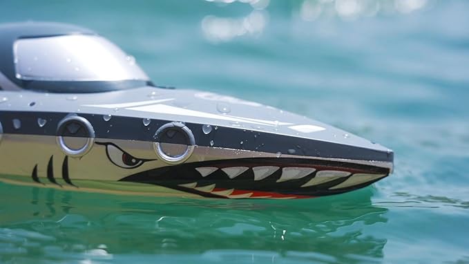 Shark RC Boat for Kids & Adults2.4GHz High Speed Remote Control Racing Boat W/ Dual Battery 50 Min RuntimeWaterproofFast Remote Control Toy Gift Kids 8-12 Ideal for Pools & LakesRealistic