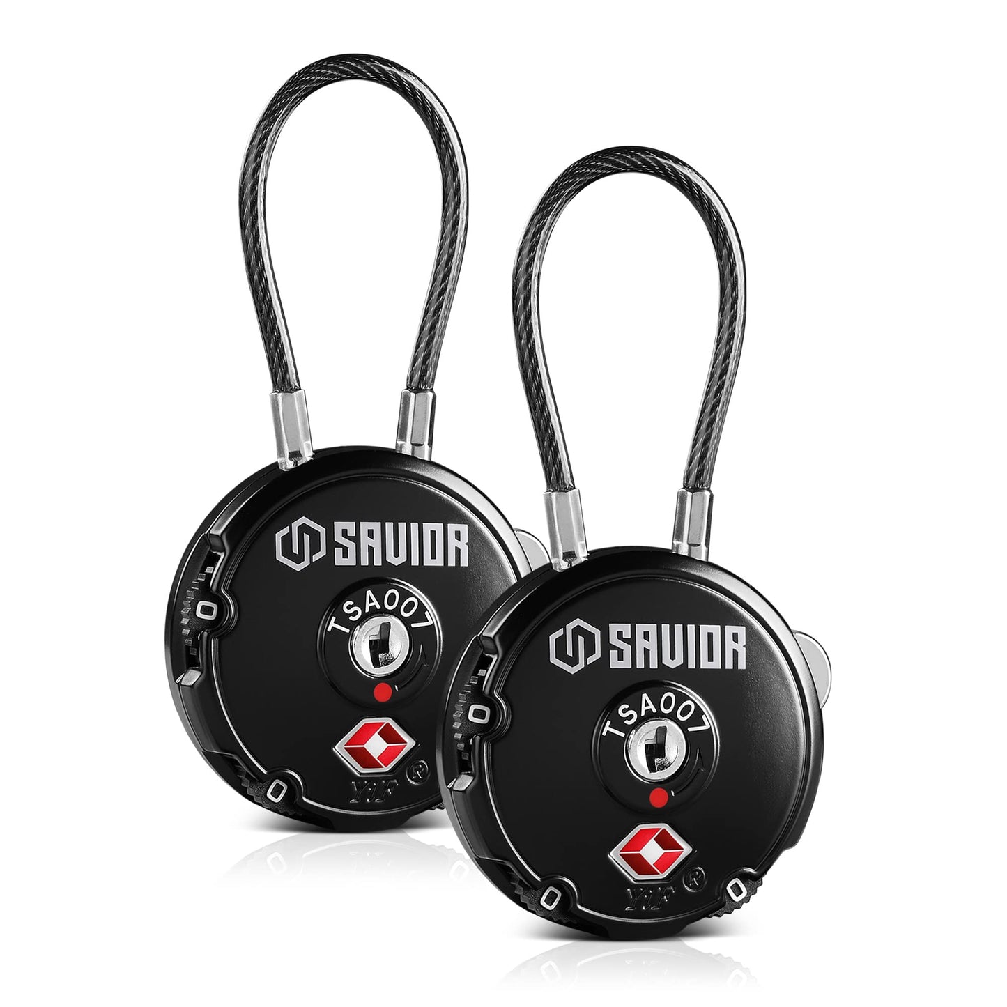 Savior Equipment Quality TSA-Approved 3-Digit Combination Cable Travel Luggage Locks for Rifle Bag Firearm Gun Case Accessories Ammo Boxes Outdoor Storage, Obsidian Black, 2-Pack