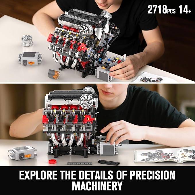 Mould King 10130 V8 Engine Model kit that Runs Build Your Own Cars Combustion Battery/Motor Blocks Sets STEM Toy Gift for Adults 14+ Teens Engineering Toys for Display Collection(2718 Pcs)
