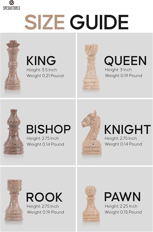 Marble Chess Set 15 Inches Handmade Oceanic & Travertine Luxury Board Games for Adults Ideal Marble Chess Board Game Set Chess Pieces & Storage Box for Gifts & Home Decor