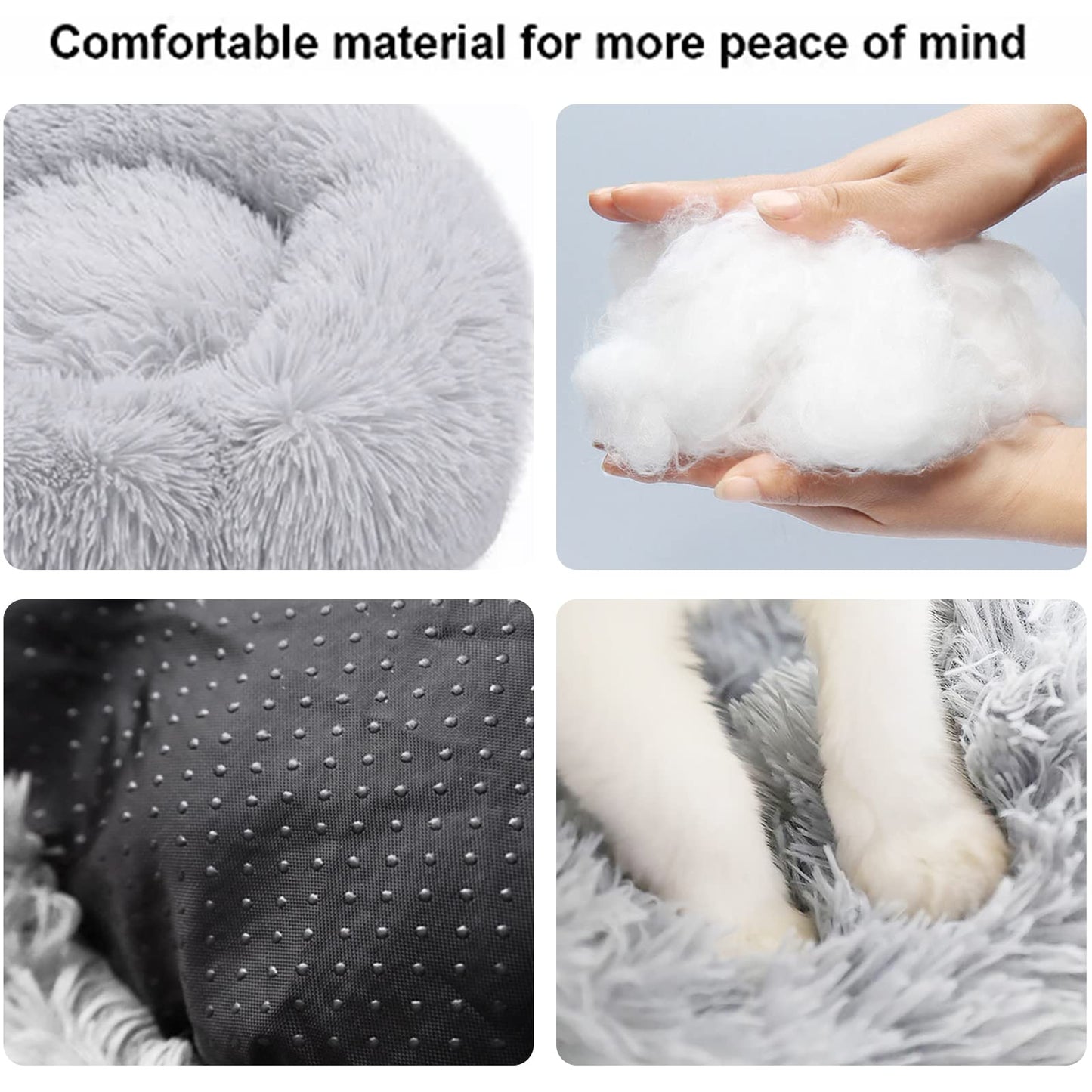 Cat Beds for Indoor Cats, 27 Inch Round Donut Washable Cat Bed, Fluffy Calming Self Warming Soft Donut Cuddler Cushion Pet Bed for Dogs and Kittens,Non-Slip (27 Inch, Light Grey)