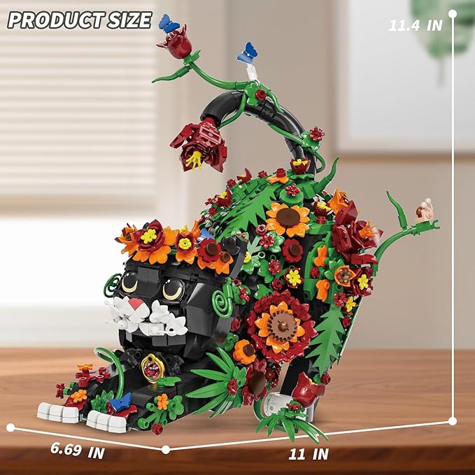 Flowers Tuxedo Cat Building Set for Adults Animal Butterfly Botanical Collection Model Toy for Home Office Decor Compatible with Lego Cat Gift Idea for Teens Boys & Girls 14+ (1664 PCS)