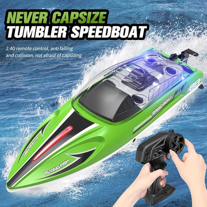 jaming 2.4Ghz RC Boat25KPH Fast Speed RC Boat14 inch Remote Control Boats for Kids and Adults Waterproof Toy Boats for Lakes & Pools Gifts for Kids Boys (Green)