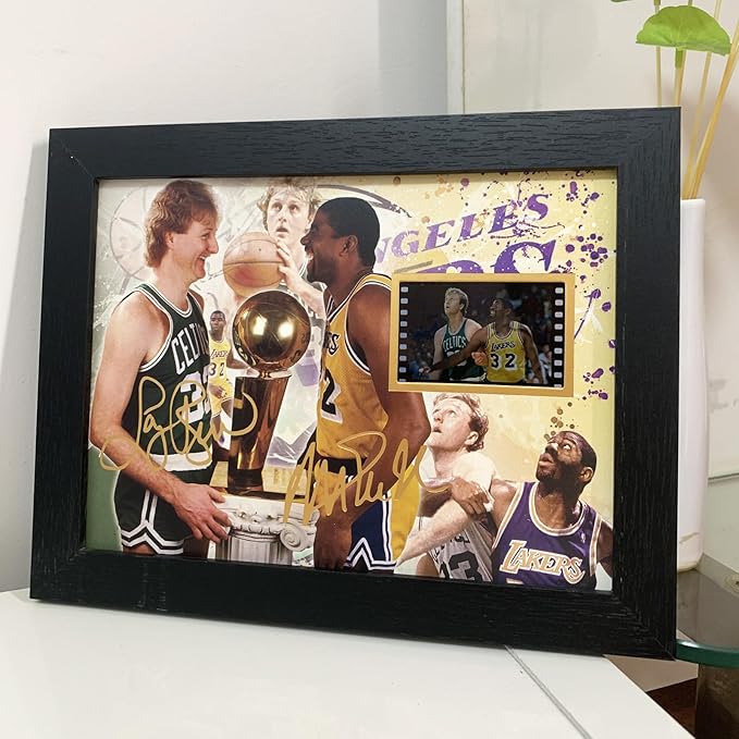 veratwo Signed Larry Bird & Earvin Johnson Basketball Poster Framed Photo Gift 8x6 Incheswith 1x 35mm Film DisplayCool Basketball Memorabilia Gifts for Huge NBA Fans
