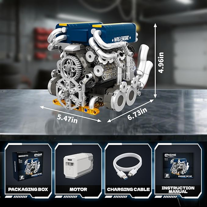 W16 Engine Building Kit (Twin V8 Design) 751 PCS to Build Your Own W16 Engine Model Kit for Kids Boys Compatible with Lego Engine Sets for Boys 8-14 STEM Building Blocks Toys for Kids Adult