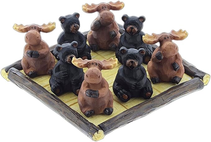 Resin Black Bear vs. Moose Tic-Tac-Toe Game Set with 5 Board