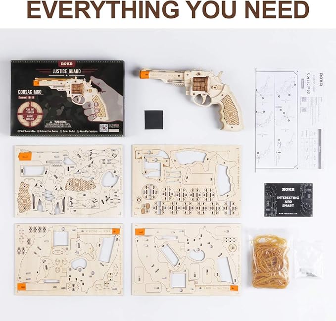 ROKR 3D Wooden Puzzle DIY Building Toys Mechanical Model - Multi-Player Game with Wood Targets &Rubber Bands Gifts for Adults