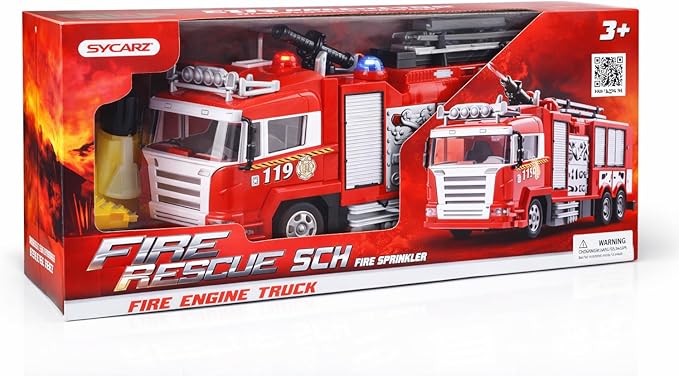 Liberty Imports RC Rescue Fire Engine Toy Truck Radio Control Electric R/C Fire Truck with Lights Sound Working Water Cannon Pump Shoots and Squirts Water Toys for Kids