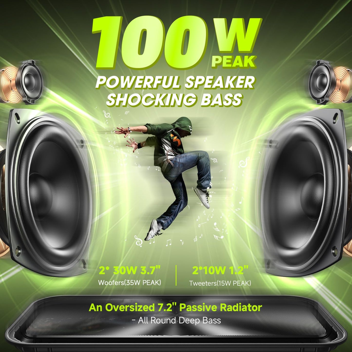 W-KING Portable Loud Bluetooth Speaker Wireless, 100W Max IPX6 Waterproof Outdoor Speaker Subwoofer, 60W Exlarge Passive Radiator- All-Round Rich Bass/40H/EQ/PowerBank/TF/AUX, Party Big Large Boombox