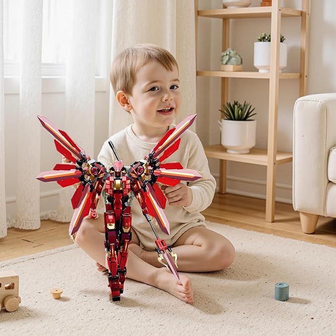 Red Mecha Building Set 511 Pieces Winged Robot Action Figure with Halberd Weapon Fully Articulated Warrior Construction Toy Collectible Anime Model Kit Gift for Adults Teens