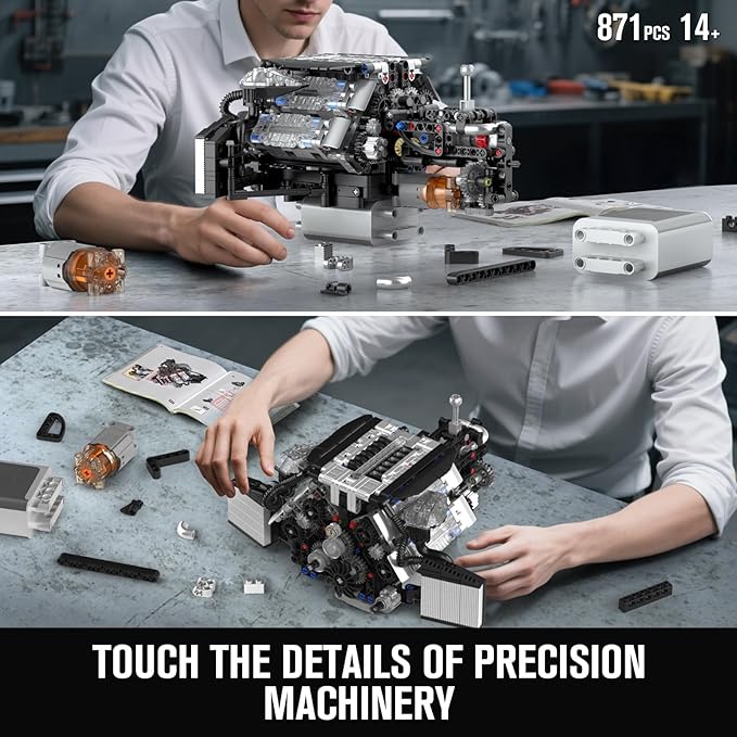 Mould King 10230 W12 Engine Building Block Set MOC Mini Transmission Engine Model Toy for Adults 14+ V8 Engine Series for Display Collection(871 PCS)
