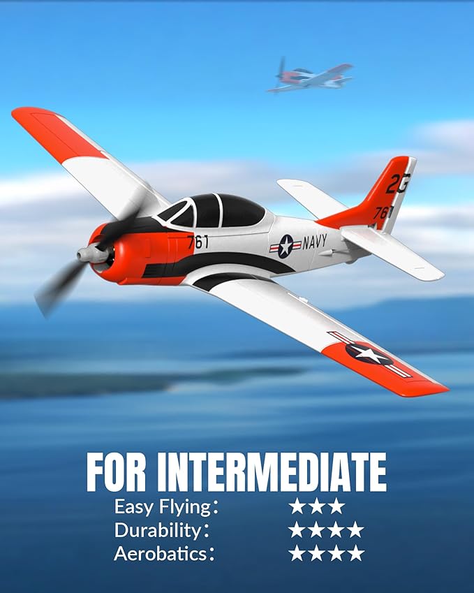 volantexrc RC Plane for Beginners 4CH WWII RC Airplane T28 Trojan with Aileron 2.4Ghz Remote Control Plane with Xpilot Self Righting & One Key Aerobatic for Adults (761-9 RTF)