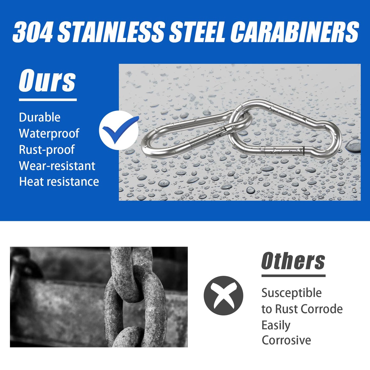 Large Carabiner Clip Hooks, 2pcs 4 inch Carabiners Heavy Duty, 304 Stainless Steel Spring Snap Hook Fits Camping Hanging Hiking Weight Lifting, Metal Clips for Rope or Chain