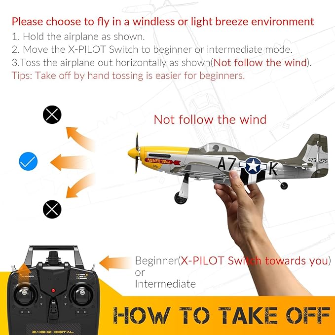 P51 Mustang RC Plane Brushless 4 Channel - VOLANTEXR 500mm RC Planes with XPilot Stabilizer & 3D Aerobatic RC Airplanes for Adults 2 Batteries