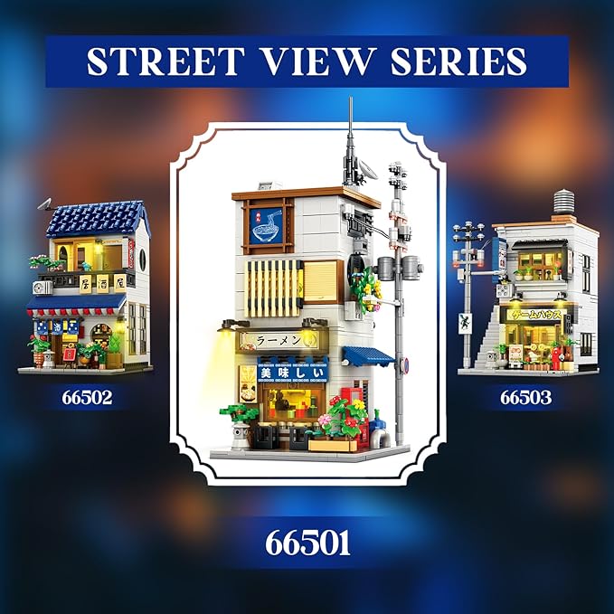 Reobrix Japanese Ramen Shop Building Blocks 66501 2 in 1 Creative Street View House Building Kit with Light Japanese Architecture Home Office Decor Ideal Gifts for Boys Girls Adults 14+