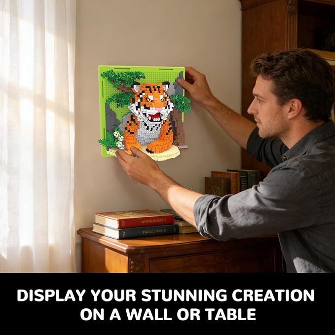 Tiger Animal 3D Wall Art Micro Mini Building Blocks Set Unique Home Wall Decor or Table Display No Compatible with Lego Ideal Gift Toy for Adults & Boys Girls 14+ (1458 PCS)