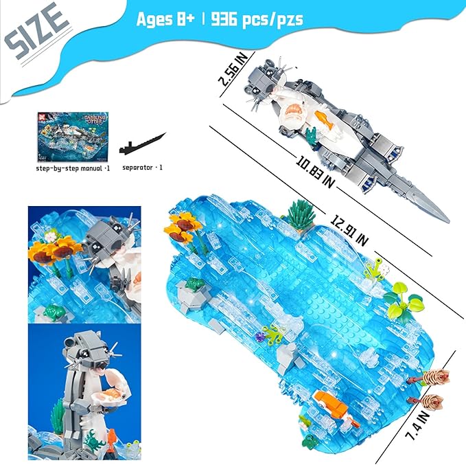 Dabbling Otter Toy Building Set - 936 PCS with Otter Sunflower Small Fish & Shells Creative Building Toy for Ages 8+