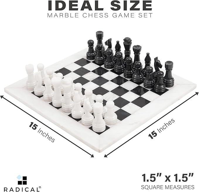 Radicaln Marble Chess Set 15 Inches Handmade White and Black Luxury Board Games for Adults Ideal Marble Chess Board Game Set & Chess Pieces for Home Decor