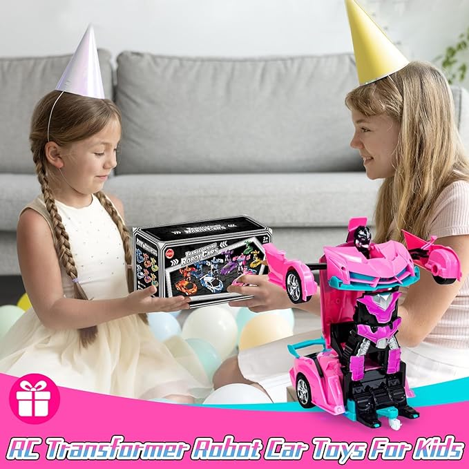 Pink Remote Control Car for Girls Age 3 4 5 6 7 8 Transformation Rc Cars Racing Car with One-Button Deformation & 360°Drifting Robot Toys for Birthday