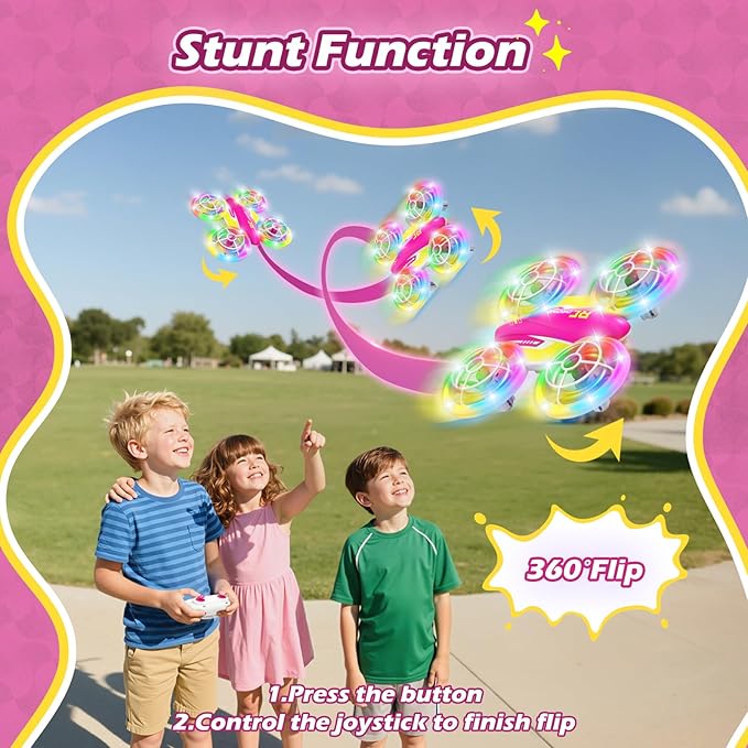 LED RC Drone for Kids 6+ Christmas Birthday Gift for Boys & Girls with Remote Batteries 360° Flip High Speed Mode 45 Min Flight Indoor and Outdoor Flying Toy - RoseRed Yellow