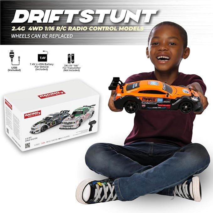 Liberty Imports RC Drift Car 1/16 2.4GHz 4WD Remote Control Sport Racing On-Road Vehicle with LED Light Batteries and Drift Tires (Red)