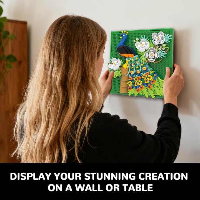 Flowers Peacock Animal 3D Wall Art Micro Mini Building Blocks Set Unique Home Wall Decor or Table Display Ideal Gift Toy for Adults & Boys Girls 14+ (879 PCS)