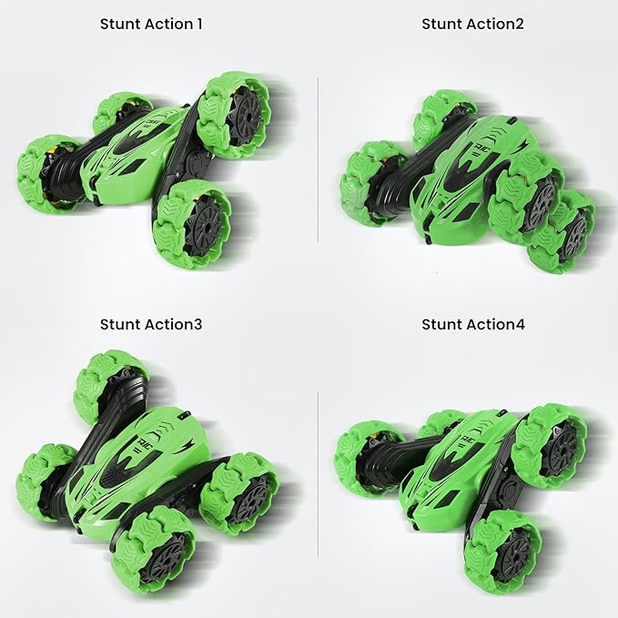 RC Stunt Car 360° Flips & Double-Sided Remote Control Truck with LED Lights 2.4GHz High Speed All Terrain Off-Road Toy Car Gift for Boys Girls Kids Ages 6-12 (Green)